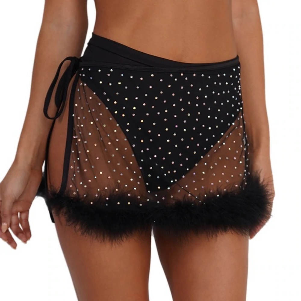 Midnight Sparkle Rhinestone Side Tie Skirt